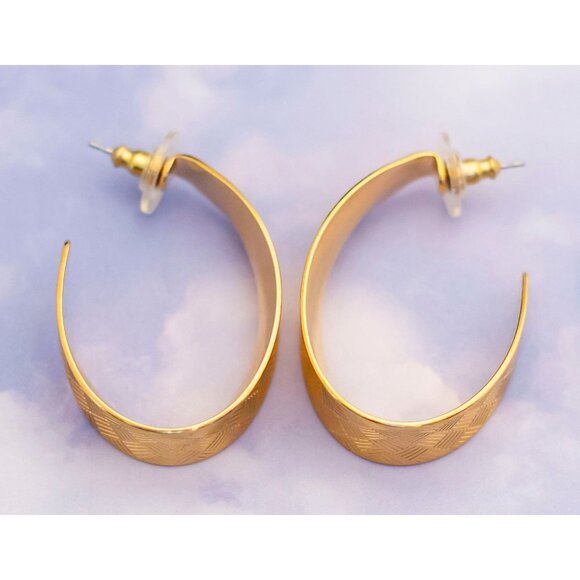 Vintage Sparkly Gold Tone Square Design Hoop Earrings - S17 - Picture 3 of 4